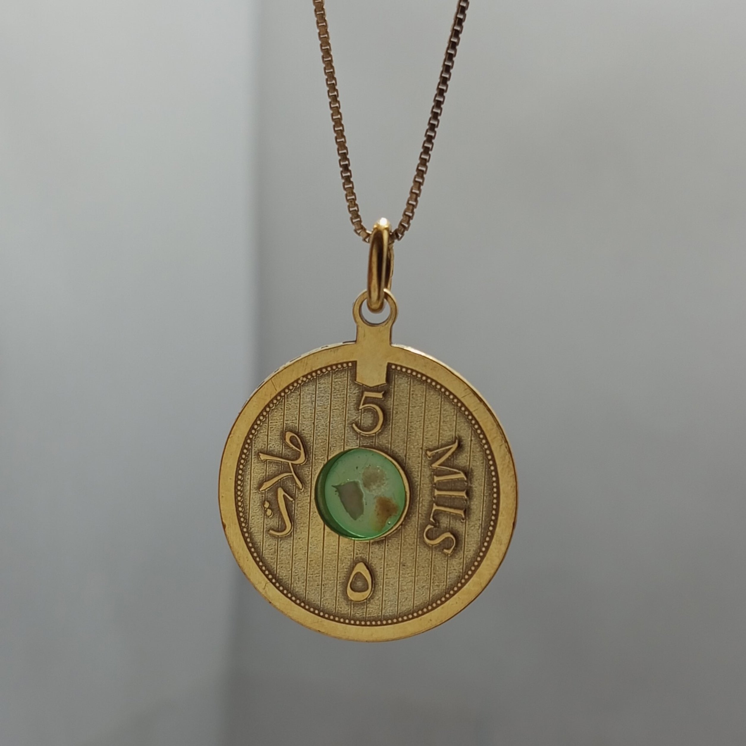 Silver coin necklace with stones from different cities. Handmade in Palestine. Fair trade