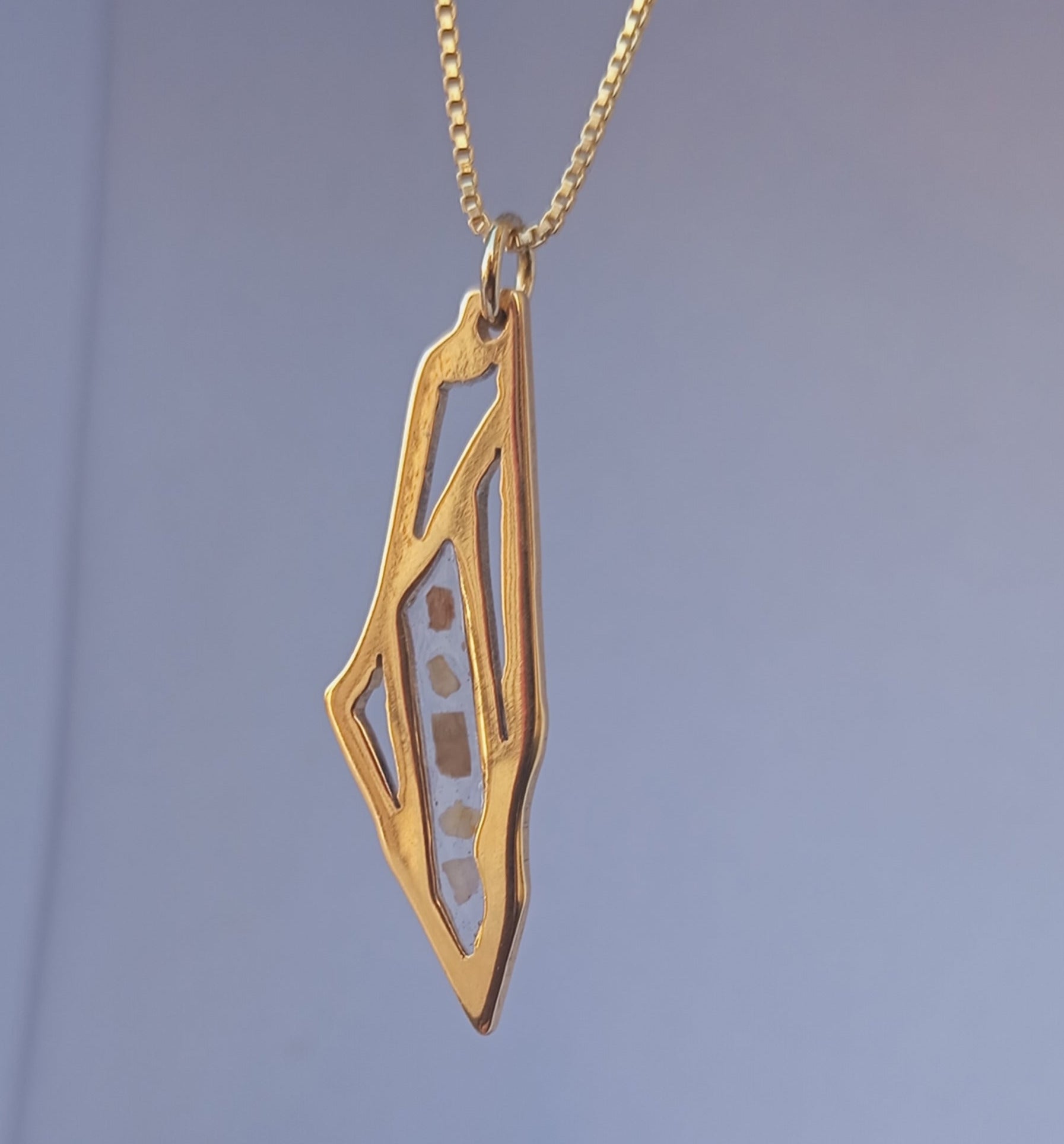 Silver map necklace with stones from different cities. Handmade in Palestine. Fair trade