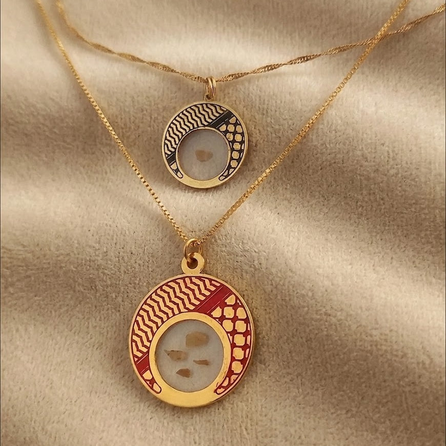 Kufiyyeh necklace in silver or gold plated silver. Handmade in Palestine. Jewelry brand 