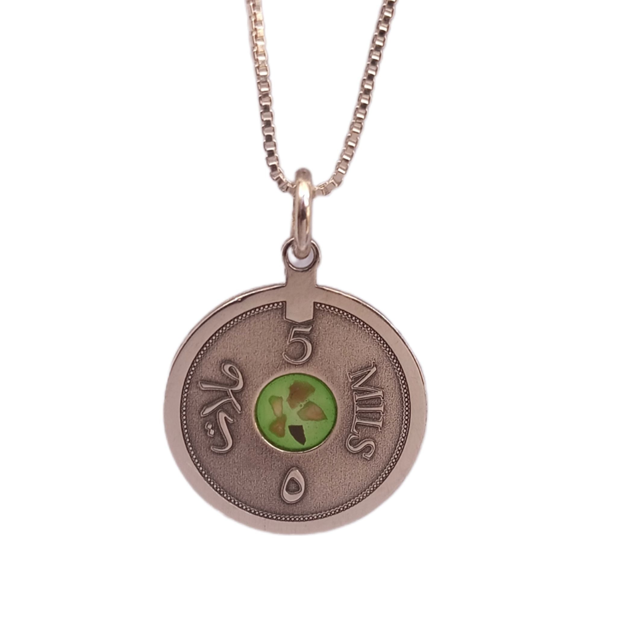 Silver Palestine Coin Necklace set with stones from Palestinian cities, other side