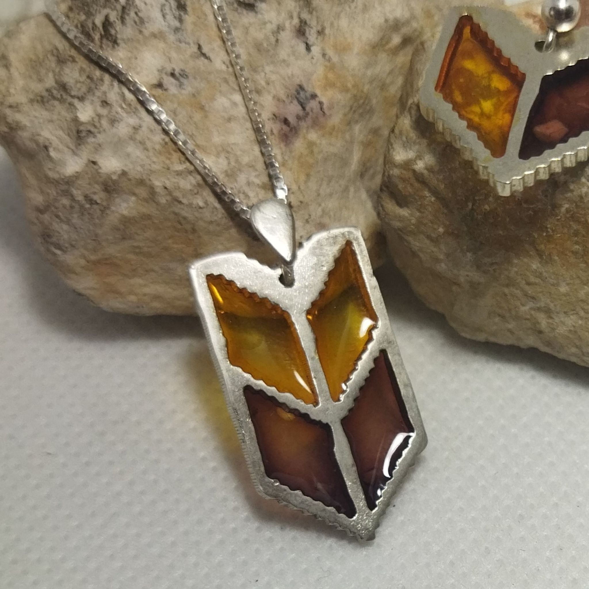 Silver embroidery necklace with Palestinian tatreez stitch pendant, handmade in Ramallah