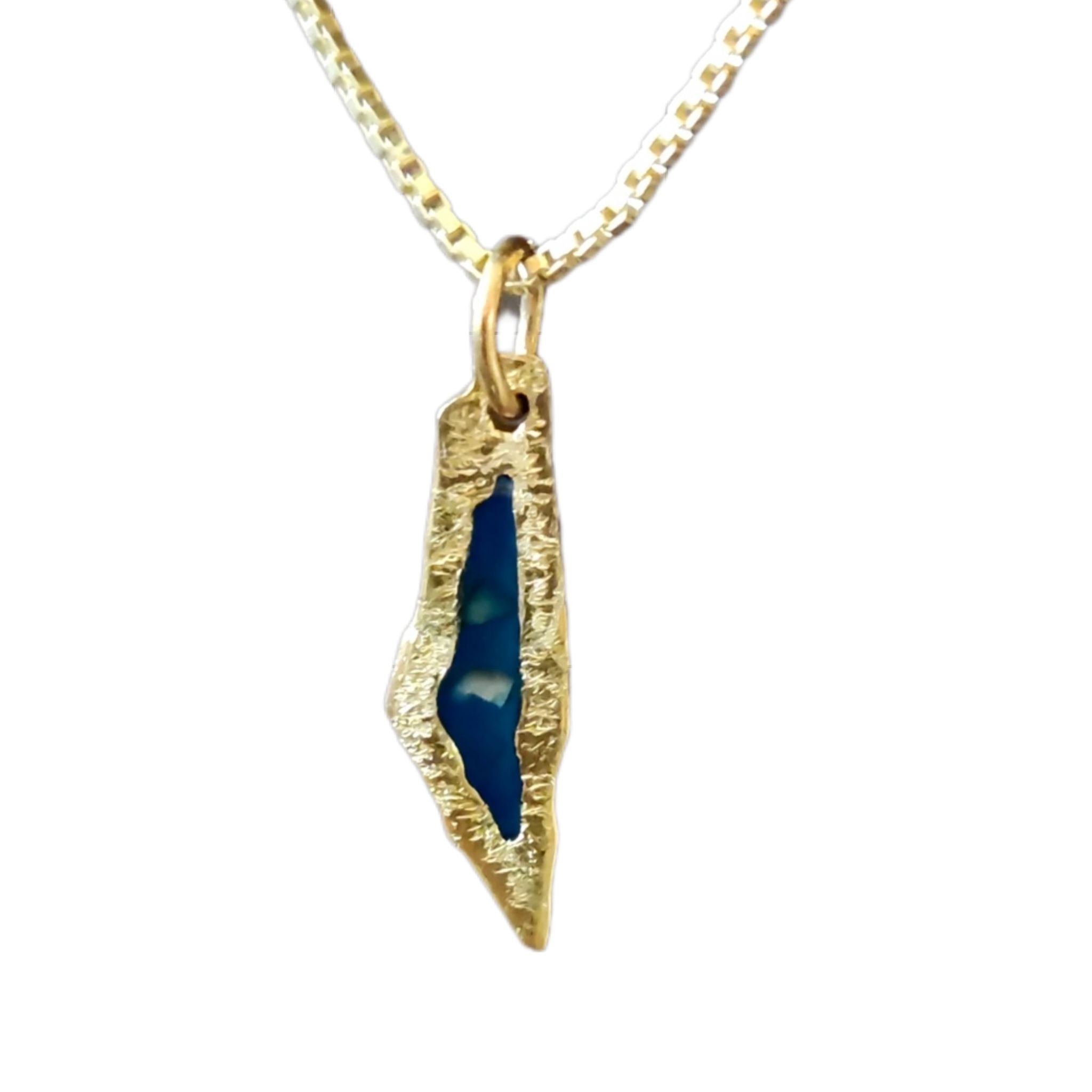 gold plated mini Palestine map necklace -green stone, blue stone. 