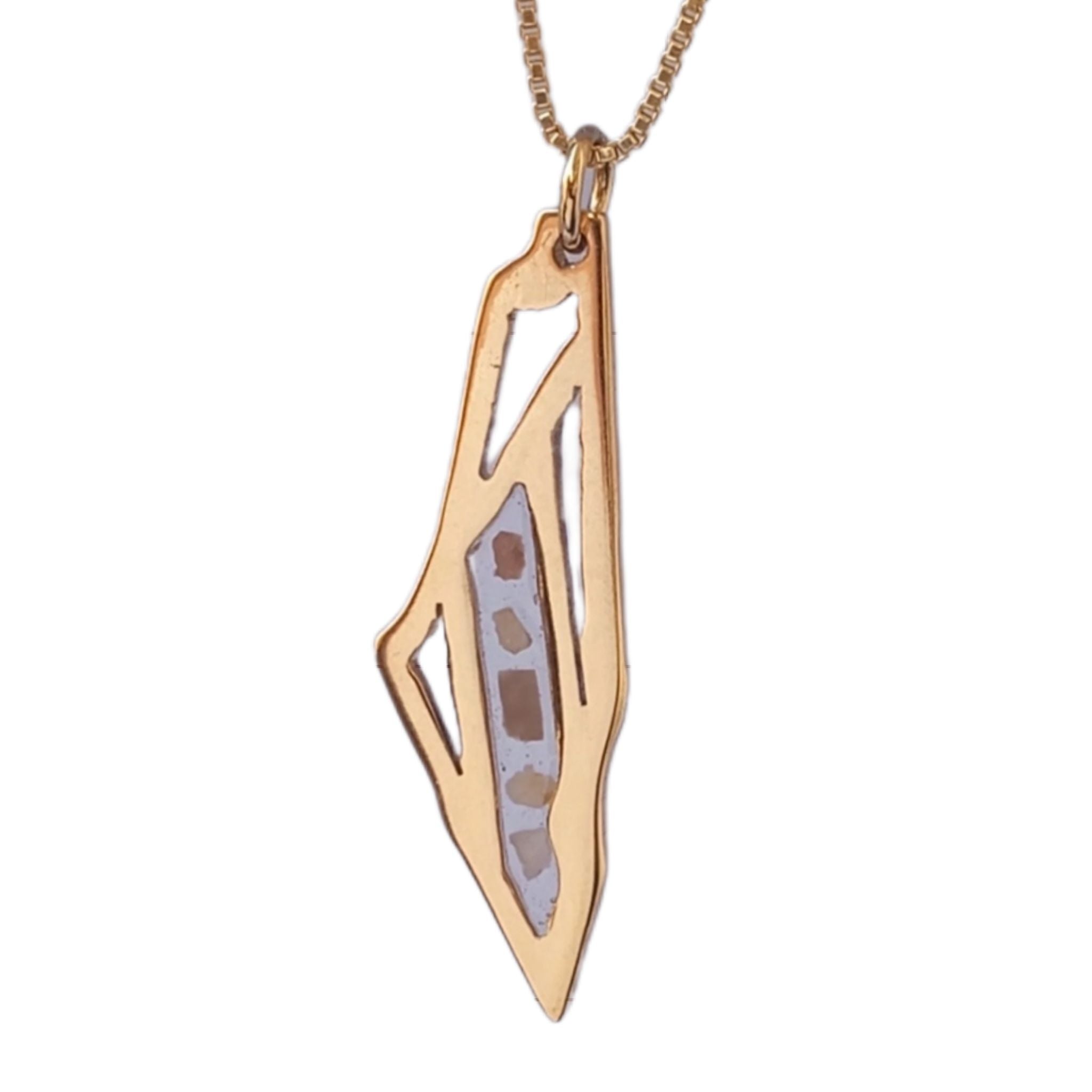 Gold plated silver Palestine map necklace with a stone from a Palestinian city