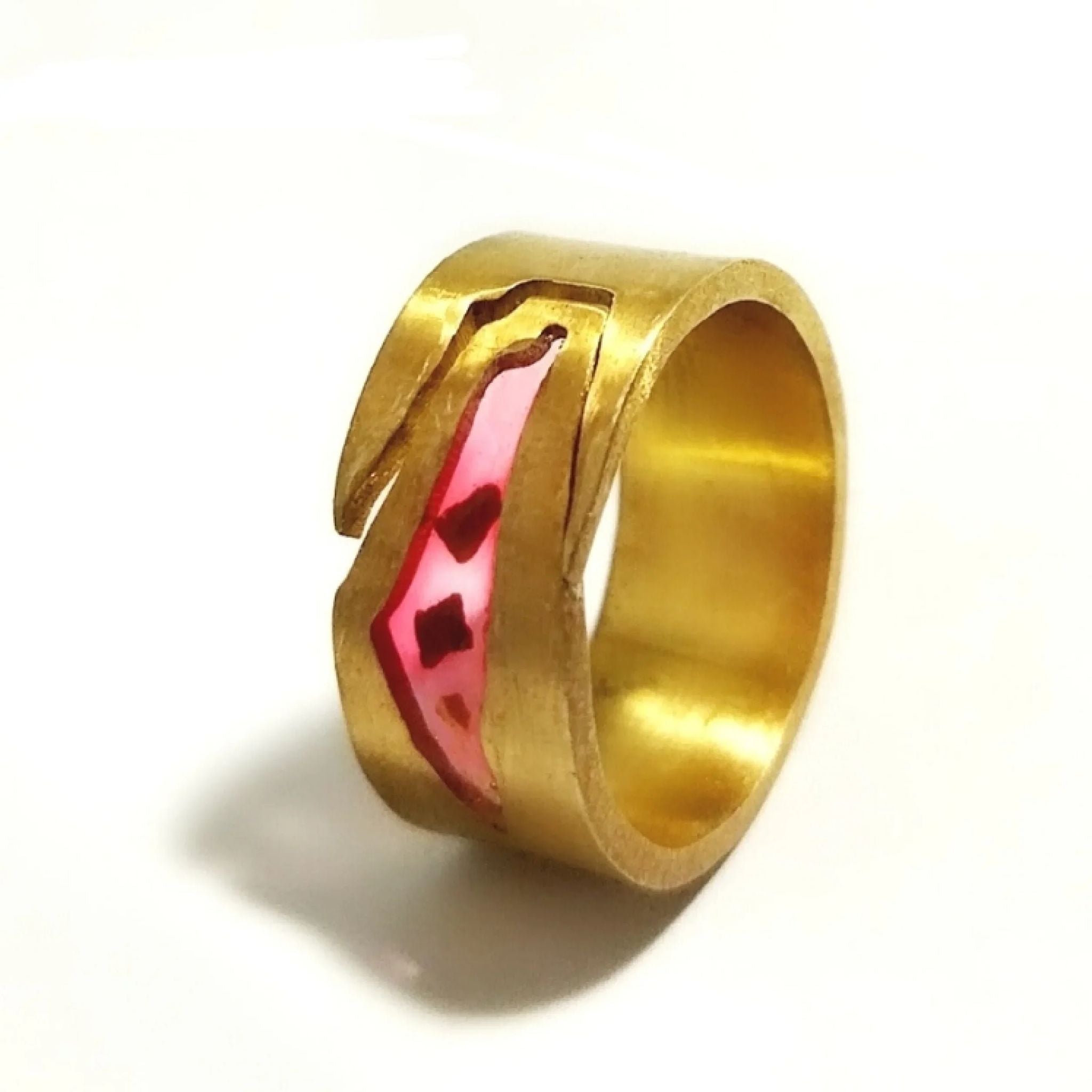 Gold plated silver Palestine Map Ring with red stone , handmade Palestinian jewelry